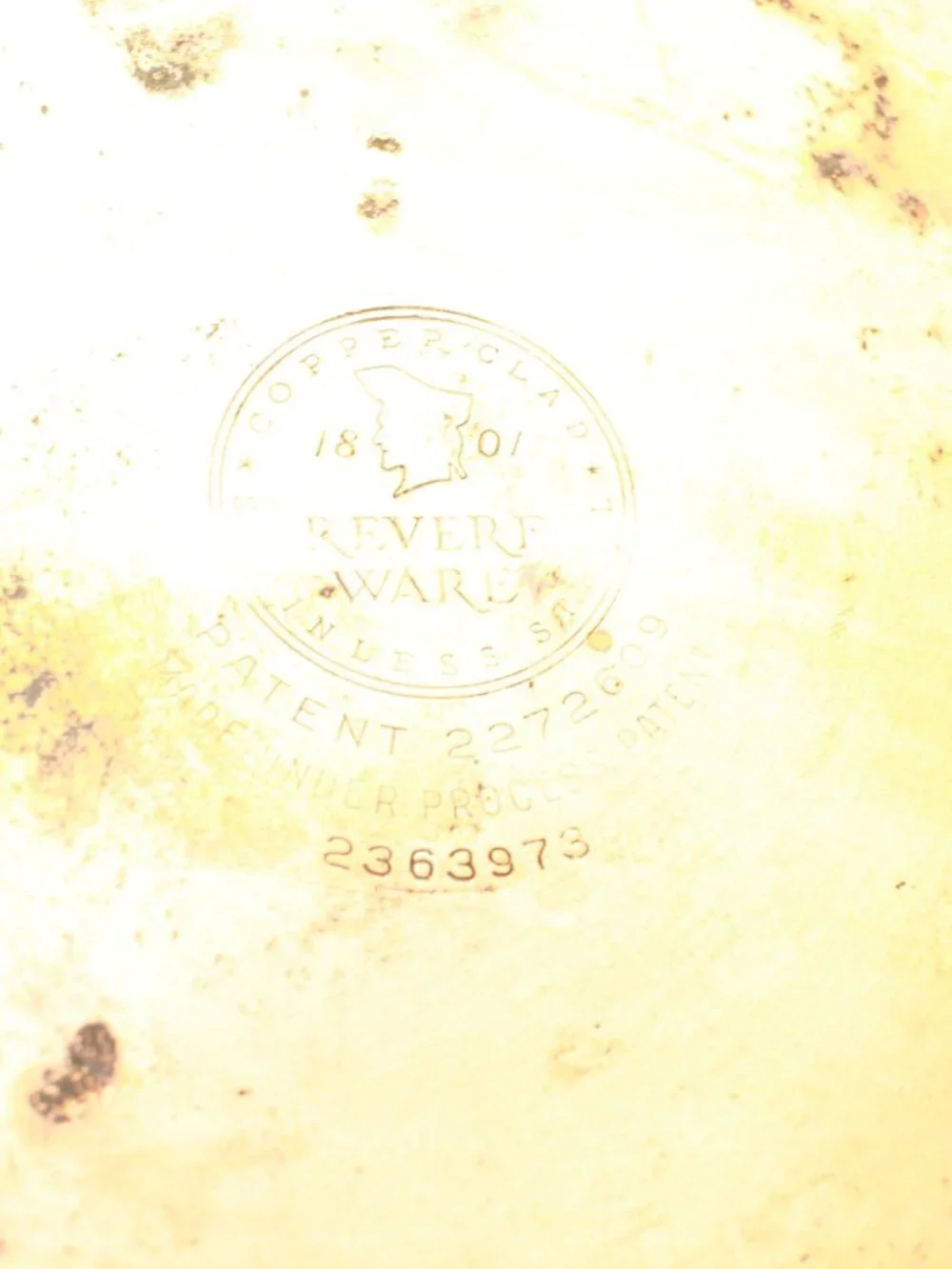 Revere Ware 1801 Copper Bottom 12 In Fry Pan - NO LID - Process Patent 2363973
